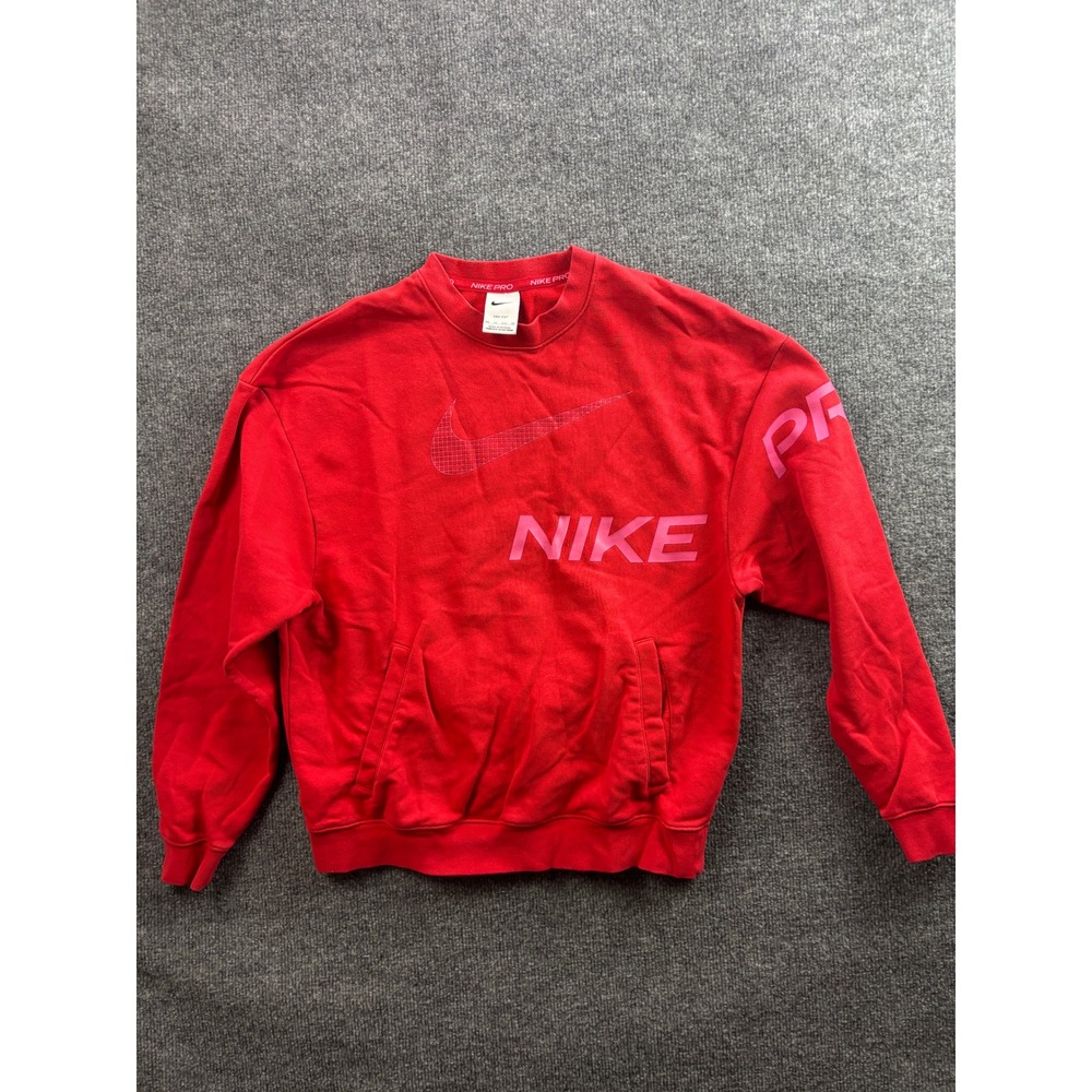 Nike Pro Sweatshirt Womens XS Red Pink Dri-FIT Graphic Pullover Pocket